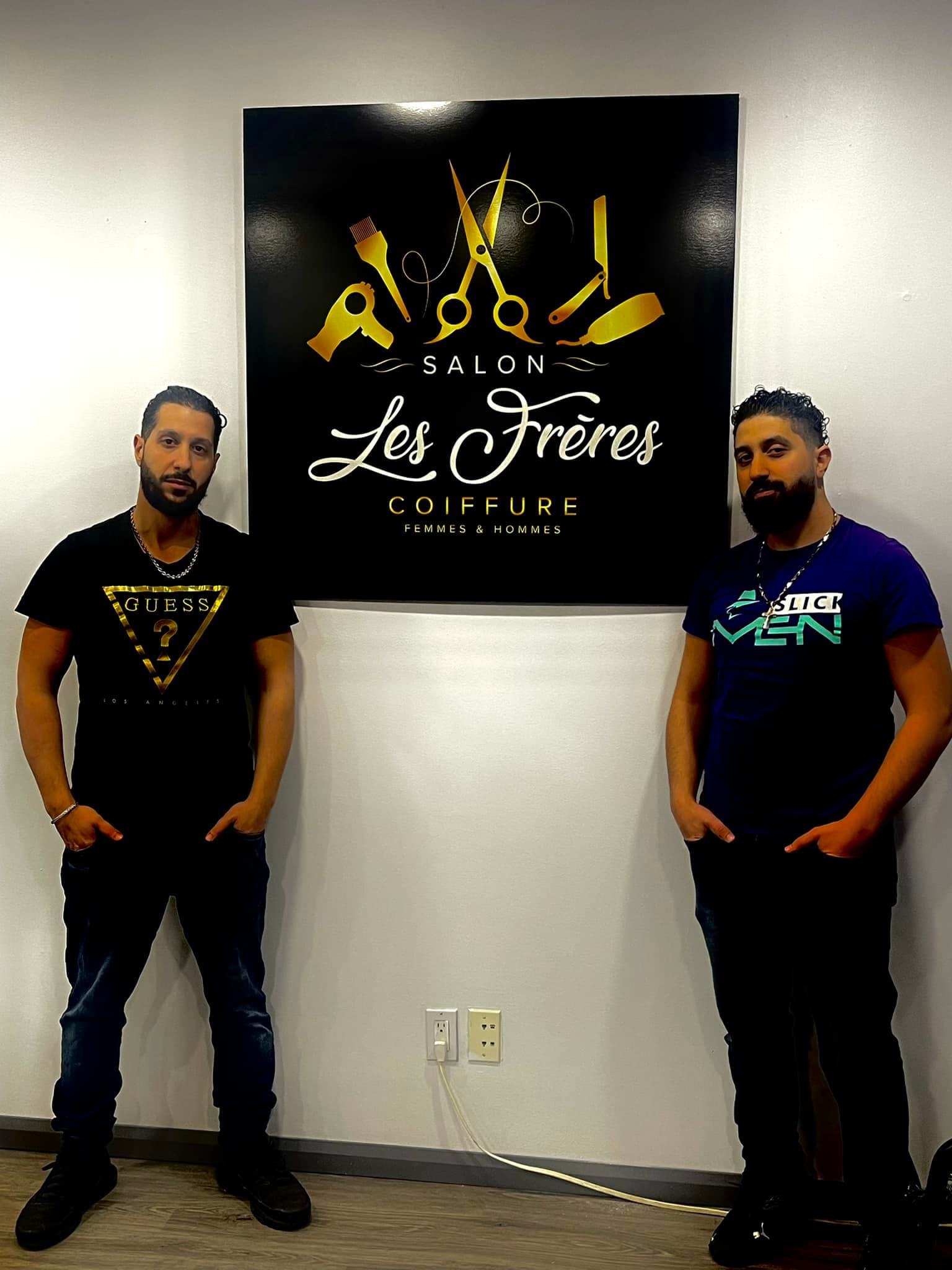Tony and Joseph at Salon Les Frères barbershop in Laval
